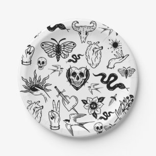 tattoo human heart snake moth dagger white paper plate