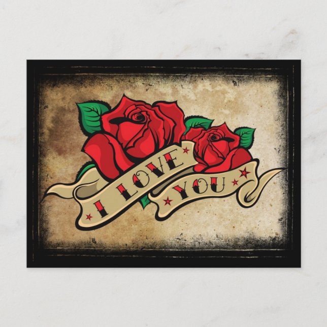 Tattoo I Love You Rose Postcard (Front)
