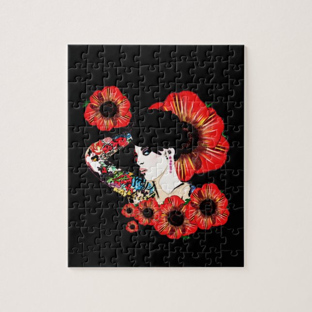 Tattoo inked girl among poppy flowers Art by LeahG Jigsaw Puzzle (Vertical)