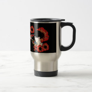 Tattoo inked girl among poppy flowers Art by LeahG Travel Mug