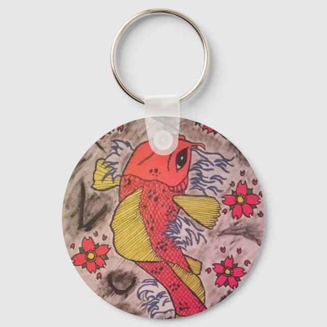Tattoo Inspired Koi Fish Key Ring (Front)