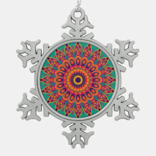Tattoo Kaleidoscope Fractal Snowflake Pewter Christmas Ornament