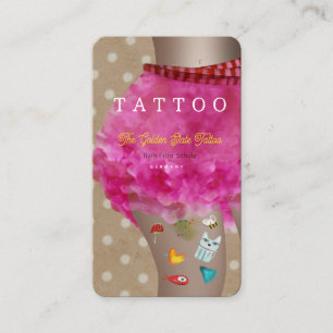 Tattoo kawaii adorable ink pink and brown business card