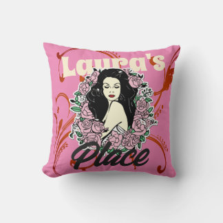 Tattoo lady studio roses illustration editable cushion