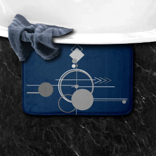 Tattoo Line Art Abstract Navy Blue Charcoal Grey Bath Mat