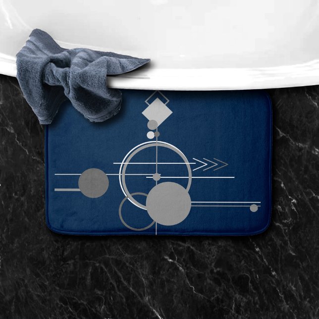 Tattoo Line Art | Abstract Navy Blue Charcoal Grey Bath Mat (Creator Uploaded)