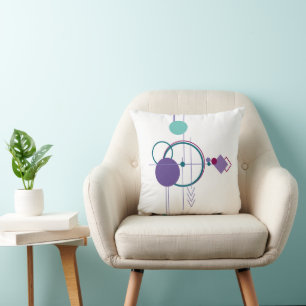 Tattoo Line Art   Modern Boho Purple Blue Green Cushion