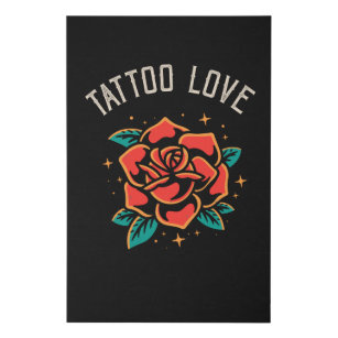 Tattoo Love Rose Tatoo Style Illustration Faux Canvas Print