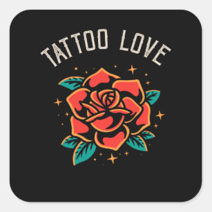Tattoo Love Rose Tatoo Style Illustration Square Sticker