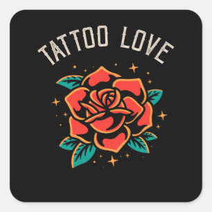 Tattoo Love Rose Tatoo Style Illustration Square Sticker