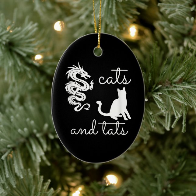 Tattoo Lover Gifts Cats And Tats Dragon Kitten Ceramic Tree Decoration (Tree)