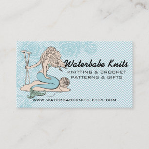 Tattoo mermaid  babe knitting needles yarn business card