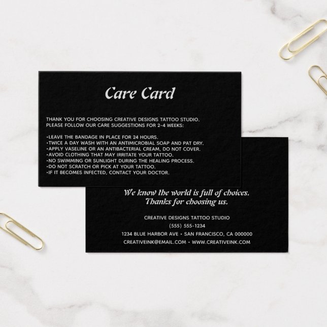 Tattoo Microblading Aftercare Instructions Black (Office)