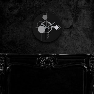 Tattoo Modern Art Deco   Black and Gray Minimalism Round Clock