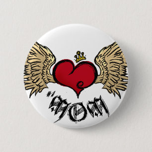 Tattoo MOM Urban Crowned Heart With Wings 6 Cm Round Badge