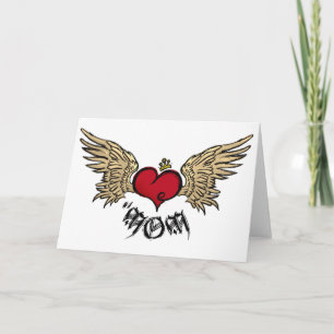 Tattoo MOM Urban Crowned Heart With Wings Card