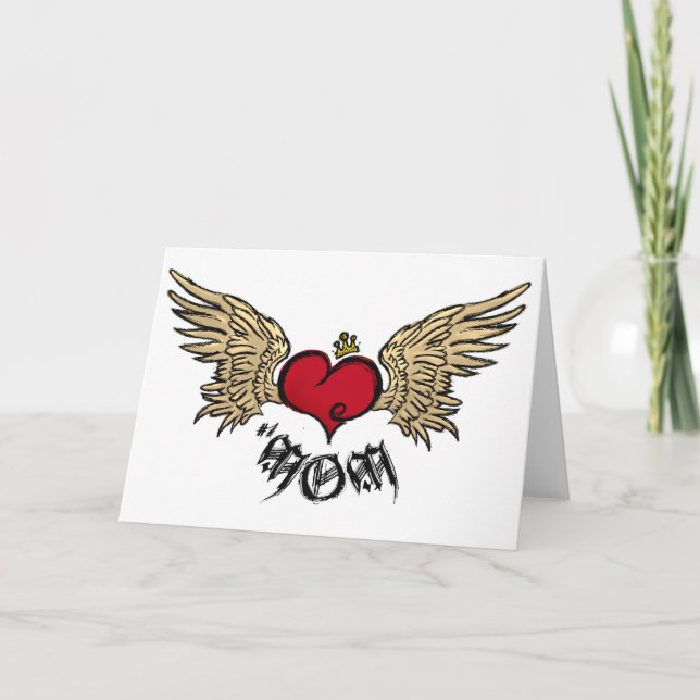 Tattoo MOM Urban Crowned Heart With Wings Card (Front)