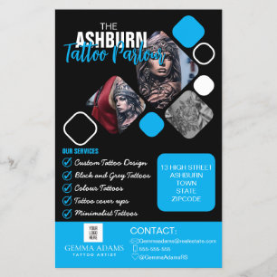 Tattoo Parlour Poster - Custom Black blue Flyer
