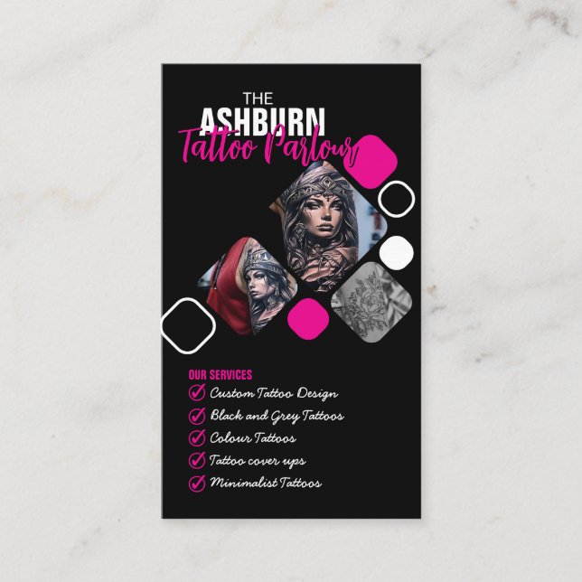 Tattoo Parlour Poster - Custom Black pink Business Card (Front)