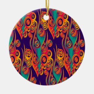 Tattoo Pattern Art - flames & circles Ceramic Tree Decoration