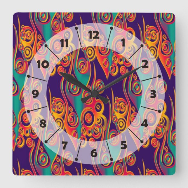 Tattoo Pattern Art - flames & circles Square Wall Clock (Front)