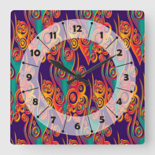 Tattoo Pattern Art - flames & circles Square Wall Clock