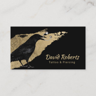 Tattoo & Piercing Black Crow Gold Brush Stroke Business Card