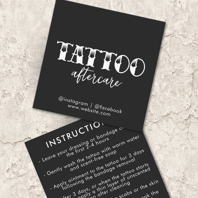Tattoo Professional Artist Aftercare Instructions Square Business Card (Tattoo Professional Artist Aftercare Instructions Square Business Card)