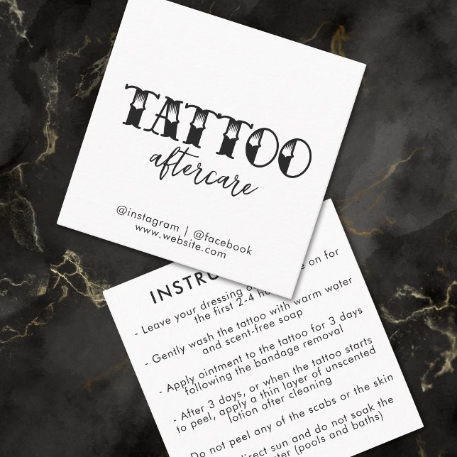 Tattoo Professional Artist Aftercare Instructions Square Business Card (Tattoo Professional Artist Aftercare Instructions Square Business Card)