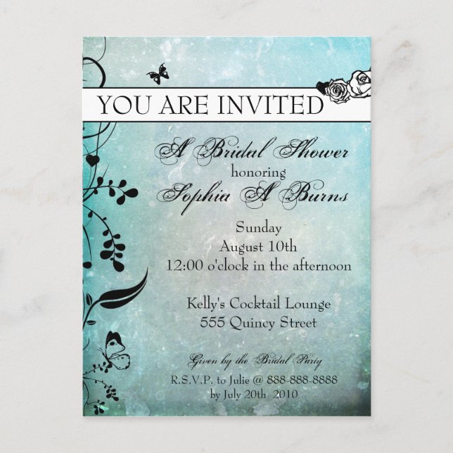 Tattoo Rose and Fluers Bridal Shower Invitation Postcard (Front)