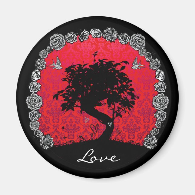 Tattoo Rose Bonsai Tree of Love Swallow Magnet (Front)