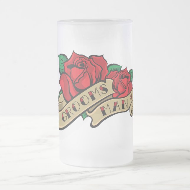 Tattoo Rose Groomsman Wedding Favour Beer Mug (Center)