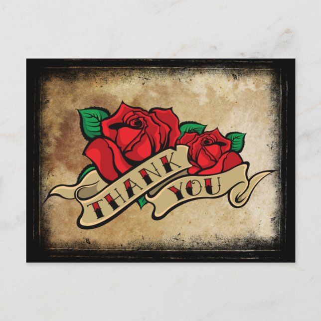 Tattoo Rose Thank You Postcard (Front)