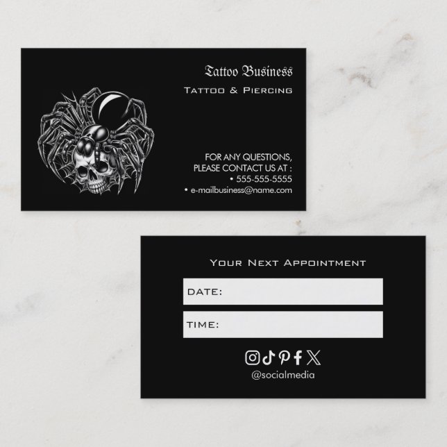 Tattoo Salon Appointment Reminder Business Card (Front/Back)