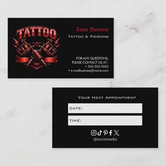 Tattoo Salon Appointment Reminder Business Card (Front/Back)