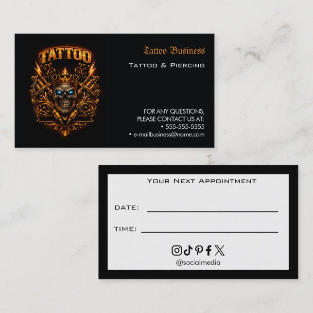 Tattoo Salon Appointment Reminder Business Card (Front/Back)