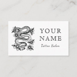 Tattoo Salon Artist Floral Snake Sketch Minimal Business Card