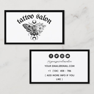 Tattoo Salon Butterfly Moth Black & White Business Card