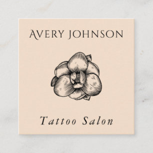 Tattoo Salon Elegant Drawn Flower & Social Media  Square Business Card