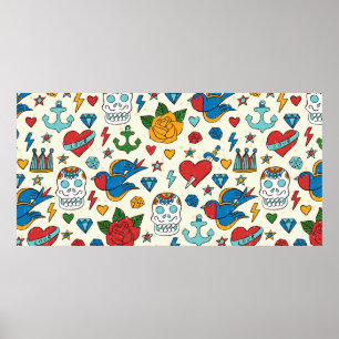 Tattoo seamless pattern.  poster