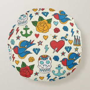 Tattoo seamless pattern. round cushion
