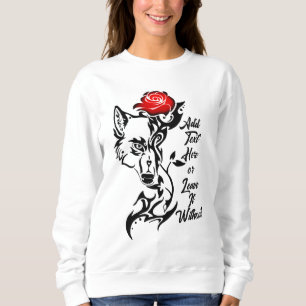 Tattoo She-Wolf Head and Red Rose Sweatshirt