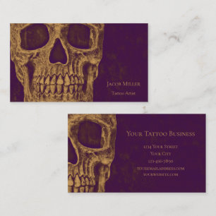 Tattoo Shop  Gold Purple Gothic Skull Head Business Card