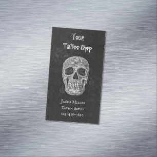 Tattoo Shop Gothic Black And White Skull Head Magnetic Business Card