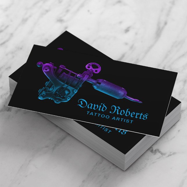 Tattoo Shop Modern Tattoo Gun Black Business Card (Creator Uploaded)
