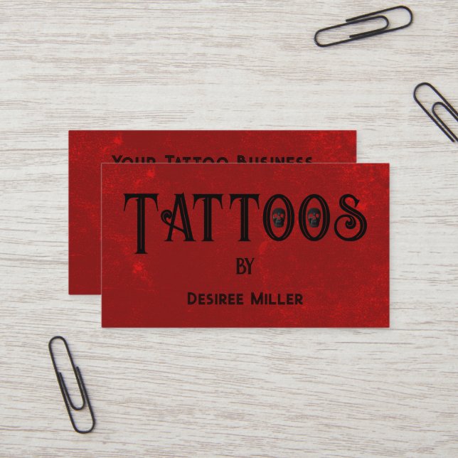 Tattoo Shop Red Black Creative Skull  Business Card (Front/Back In Situ)