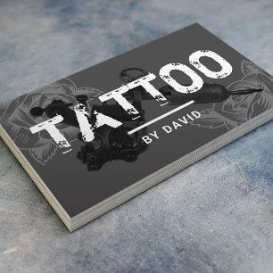 Tattoo Shop Tattoo Gun Rose Flower Typography Business Card