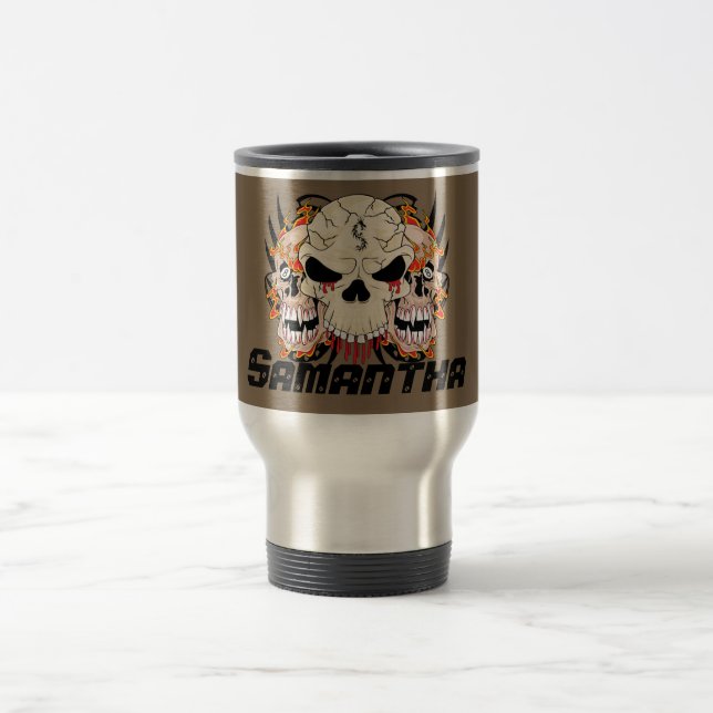 Tattoo Skull 15 oz. Stainless steel Travel Mug Cup (Center)