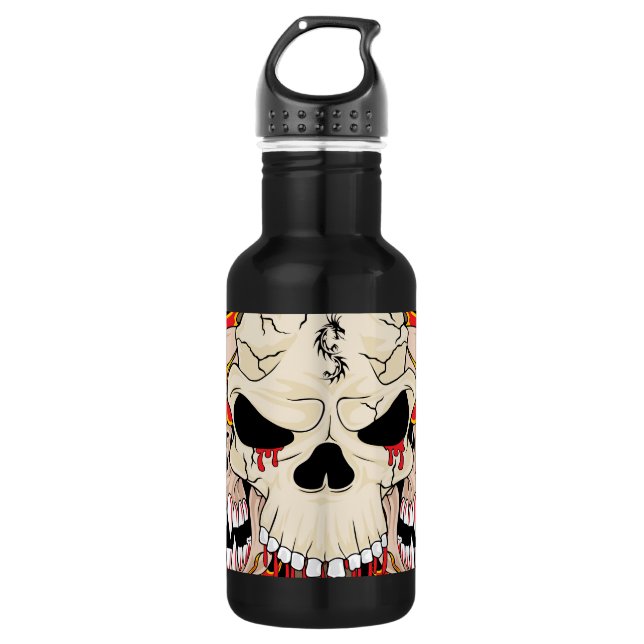 Tattoo Skull Eight Ball Flame 32. oz. 532 Ml Water Bottle (Front)
