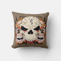 Tattoo Skull Eight Ball Flame Couch Throw Pillow